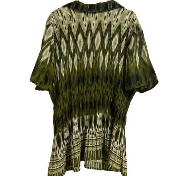 Maggie Barnes Women Green Multi Geometric Print in Textured Fabric Top Sz-3X - Picture 6 of 6